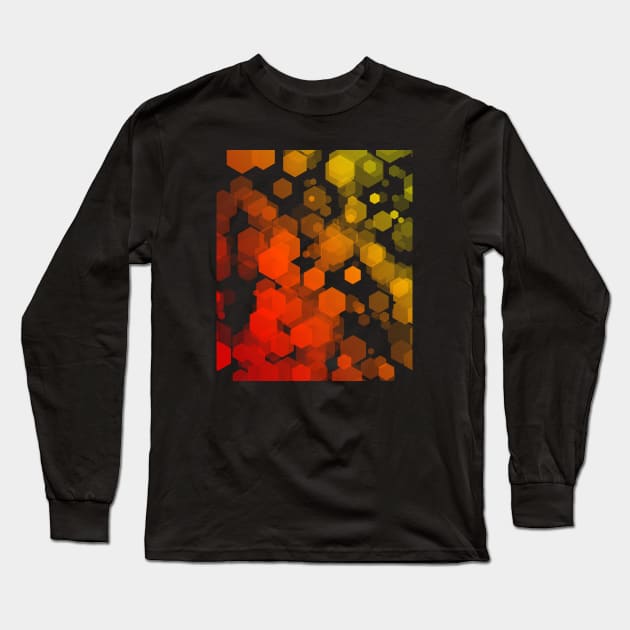 Hexagon Pattern - Red, Orange, Yellow Long Sleeve T-Shirt by TheWildOrchid